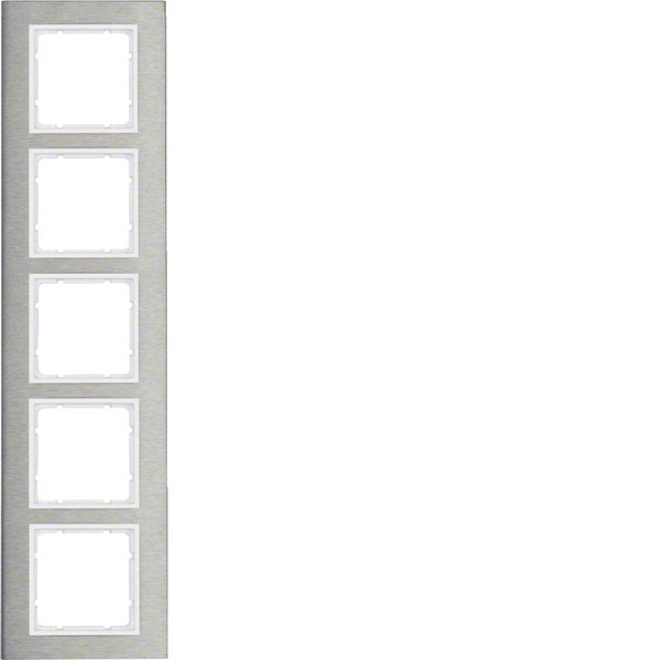 Frame 5gang vert., B.7, stainless steel/p. white matt, metal brushed image 1