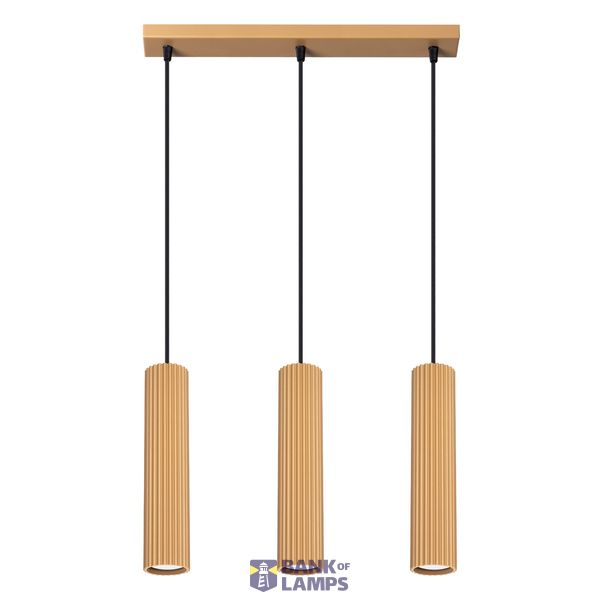 STYLISH GOLD HANGING LAMP WITH THREE GOLD LAMPSHADES, KARBON SERIES, ABOVE THE TABLE image 2