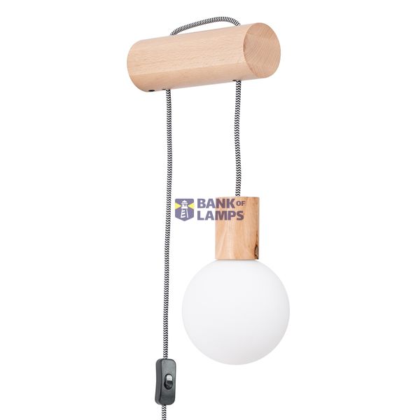 WALL LAMP WITH SWITCH ON CABLE GLASS LAMP SHADE WOODEN ELEMENTS ON G9 image 3