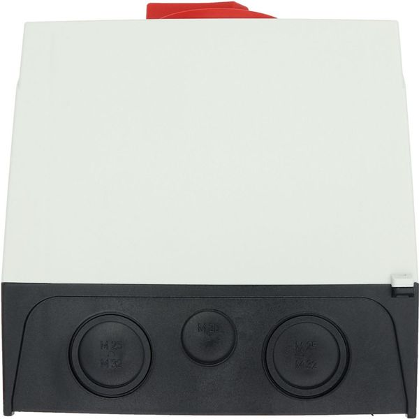 T5B-4-15682/I4/SVB Main switch, T5B, 63 A, surface mounting, 4 contact unit(s), 6 pole, 1 N/O, 1 N/C, Emergency switching off function, With red rotary handle and yellow image 66
