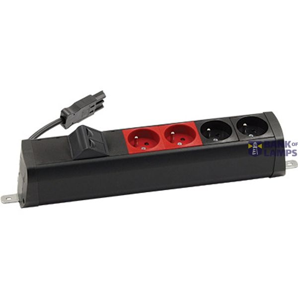 Expanded power strip set: 2x250V type E + 2x250V UPS + 2xRJ45 plate with Keystone mounting, Wieland quick connector; black image 1