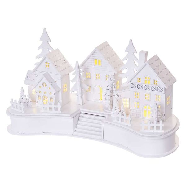 Decorations - 6 LED wooden village, 30x14x16 cm, 2x AA, warm white, IP20, timer image 1
