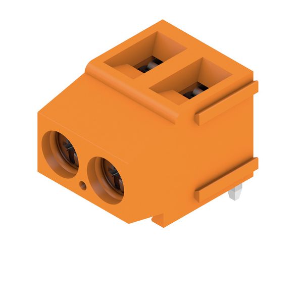 Printed circuit board terminals, 5.00 mm, Number of poles: 2, 180°, Solder pin length (l): 3.5 mm, tinned, orange, Clamping yoke connection, Clamping range, max. : 2.5 mm², Box image 3