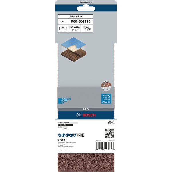 3-piece X440 sanding belt set 100 x 610 mm, 60; 80; 100 image 2