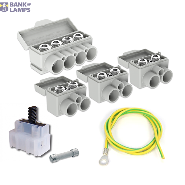 SLT50 Al 10-50/Cu 2.5-35 mm2 1000V Distribution block set 3xSLT50-2-1 + 1xSLT50-4-3 + fuse holder + wire image 1