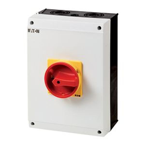 T5-3-8342/I5-SI Safety switch, T5, 100 A, 6 pole, Emergency switching off function, With red rotary handle and yellow locking ring, Lockable in position 0 with cover image 2