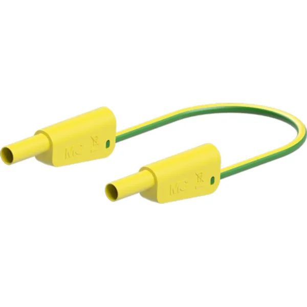 Measuring lead with (4 mm lamella plug, straight) to (4 mm lamella plug, straight), 1 m, green/yellow, PVC, 2.5 mm², CAT II, CAT III, 66.2014-10020 image 1