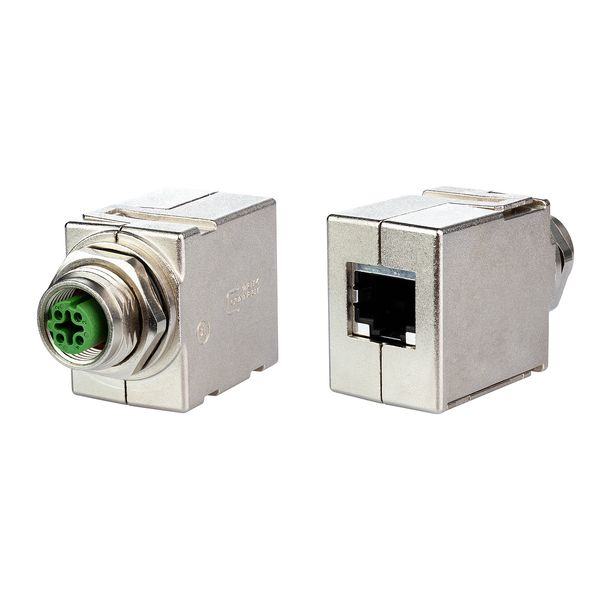 M12 Panel feed through adapters, D-coded, to RJ45  - straight image 1