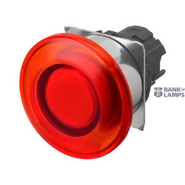 Pushbutton A22NZ 22 dia., bezel metal, mushroom, alternate, cap color transparent red, lighted A2270385A image 1