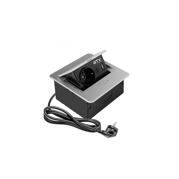 Furniture socket AVARO, 1xSHUKO, USB A+C, cable 1.5 m, aluminum image 2