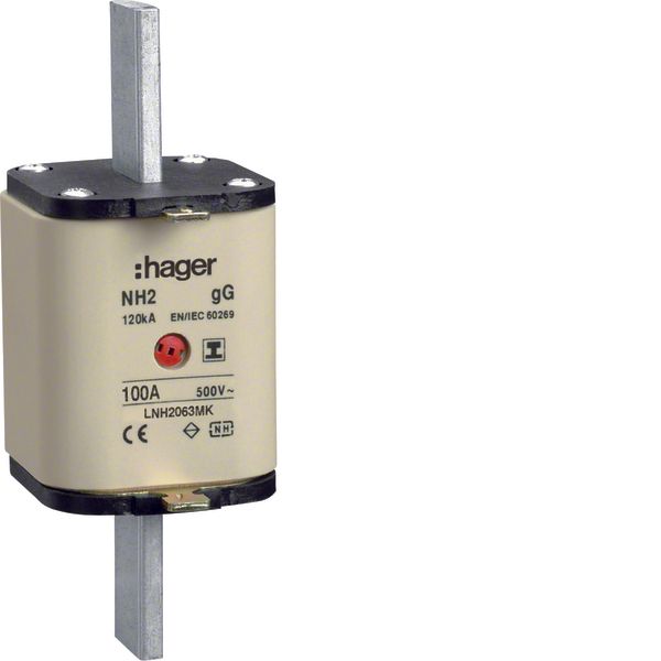 NH2C-Fuse-link 100A 500V gG twin-Indicator insulated gripping lugs image 1