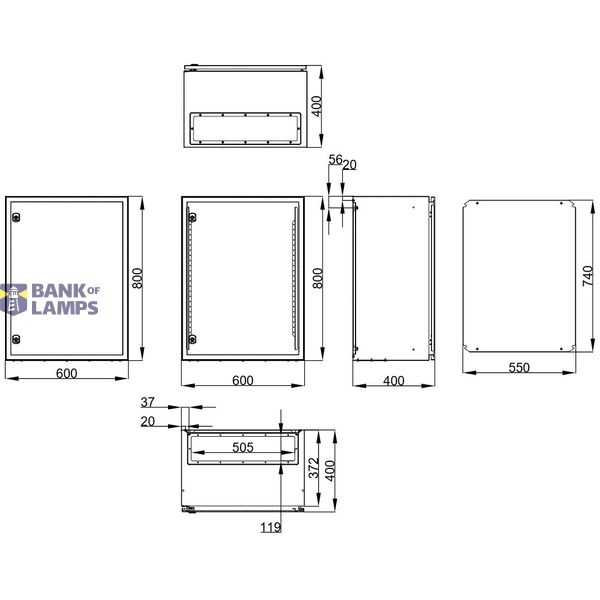 Wall-mounted enclosure 1 door IP65 H=800 W=600 D=400 mm image 2