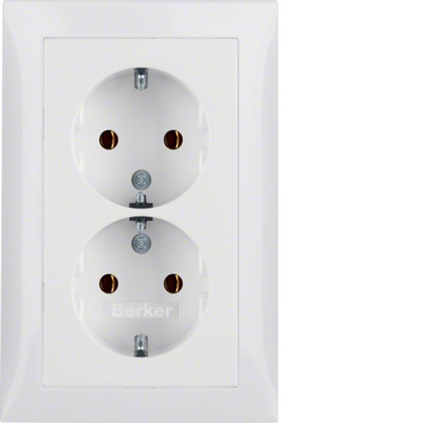 Double socket, SCHUKO with frame, 16 A, 250 V~, screwless. clamps, Berker S.1, white, gloss image 1