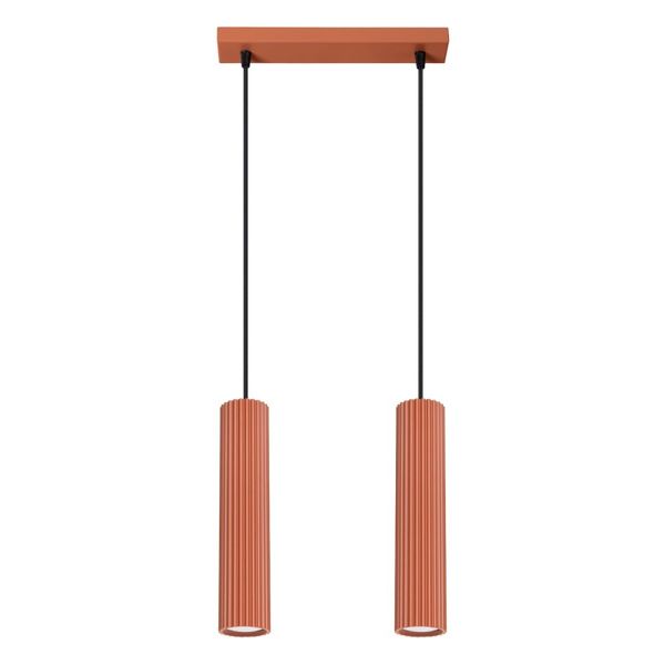 HANGING LAMP WITH TWO HANGINGS, RED LAMPSHADES, CARBON SERIES image 1