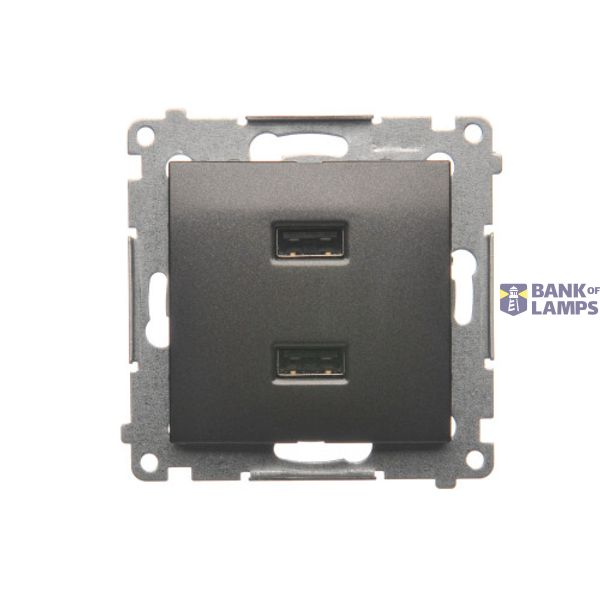 Double USB charger, A+A, 2.1A, anthracite, metalic image 1