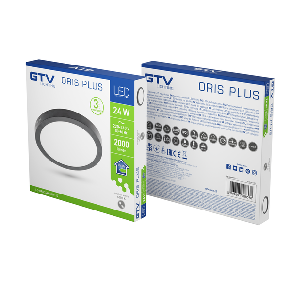 LED luminaire ORIS PLUS, 24 W, 2000 lm, IP20, AC220-240V, 120°, 4000K, surface-mounted, black image 3