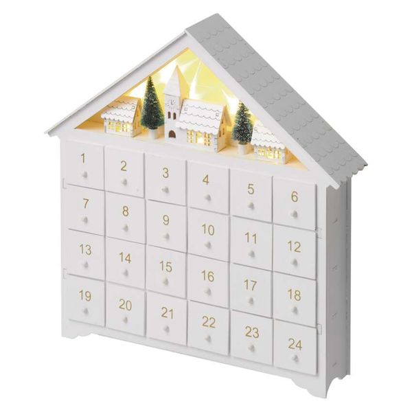 LED Advent calendar, wooden, 35x33 cm, 2x AA, indoor, warm white, timer image 1