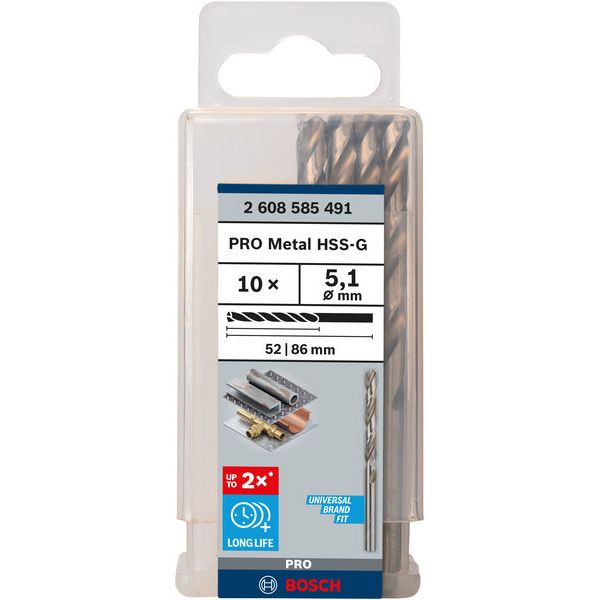 Metal drill bits HSS-G, DIN 338 5,1 x 52 x 86 mm 10 pcs. image 1
