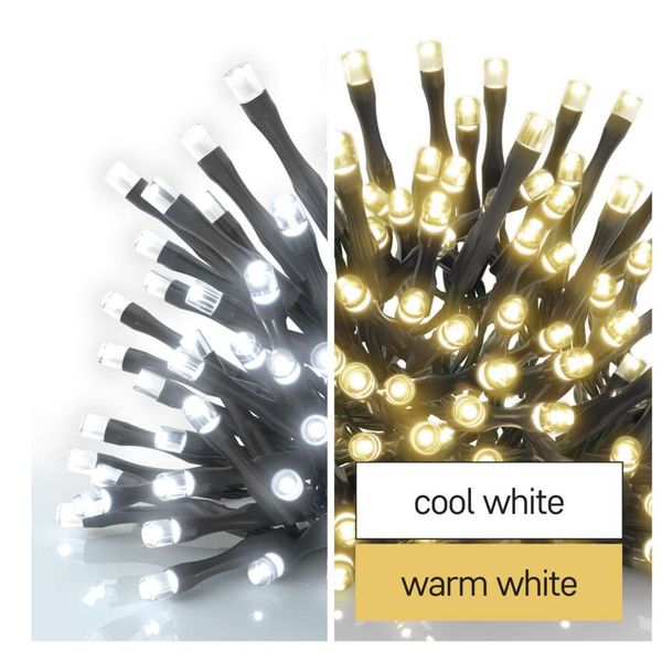 Christmas Lights 100LED 10m, 2 in 1 Cool White or Warm White, Black, 8 Programs, IP44 image 1