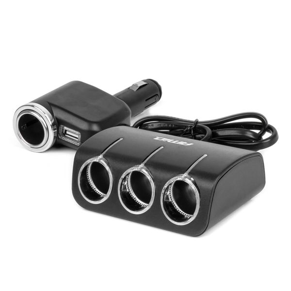 Triple extension socket charger 1x USB A 1x cigarette lighter 12/24V 120W 80cm AMIO-04360 image 1