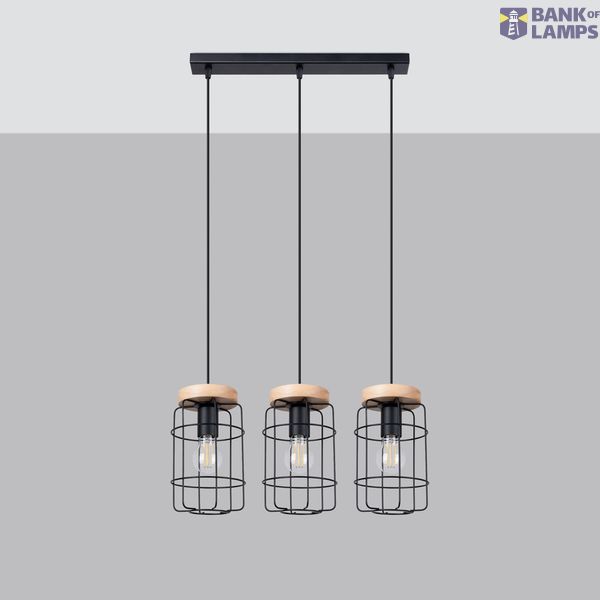 HANGING LAMP GOTTO 3L BLACK/WOOD E27 3X15W IP20 image 6