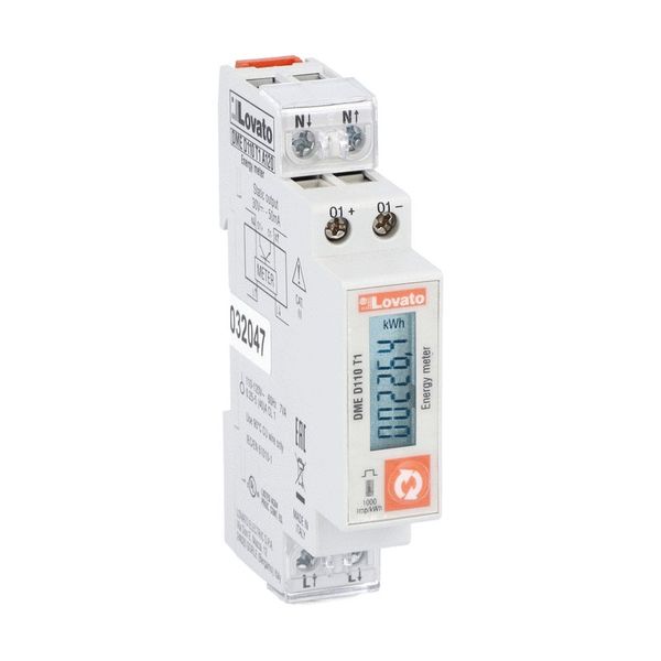 Energy meter, single-phase, non expandable, digital with LCD display, 40A direct connection, 1U, 1 prog. static output, multi-measurements, 110...120VAC image 1