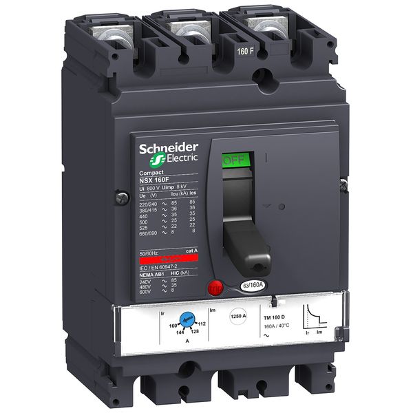 circuit breaker ComPact NSX160F, 36 KA at 415 VAC, TMD trip unit 80 A, 3 poles 3d image 1