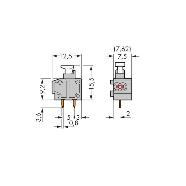Stackable 2-conductor PCB terminal block push-button 0.75 mm² blue image 1