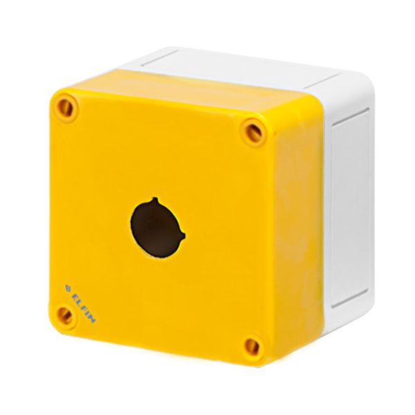 Polycarbonate push-button enclosure 94x94x81, 1 hole Ø 22, yellow image 1
