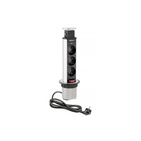 Furniture socket, Ø60 mm, 3xSHUKO, cable 1.8 m, aluminum image 1