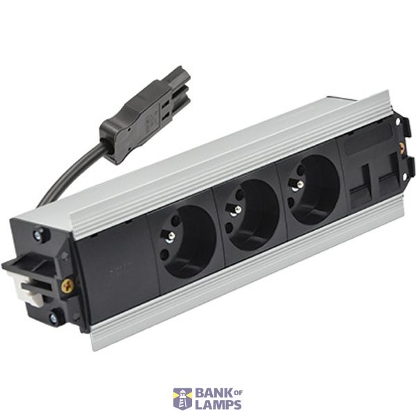 Indesk 3x250V typ E sockets + 2xRJ45 plate with Keystone mounting; Wieland quick connector; aluminum-black image 1