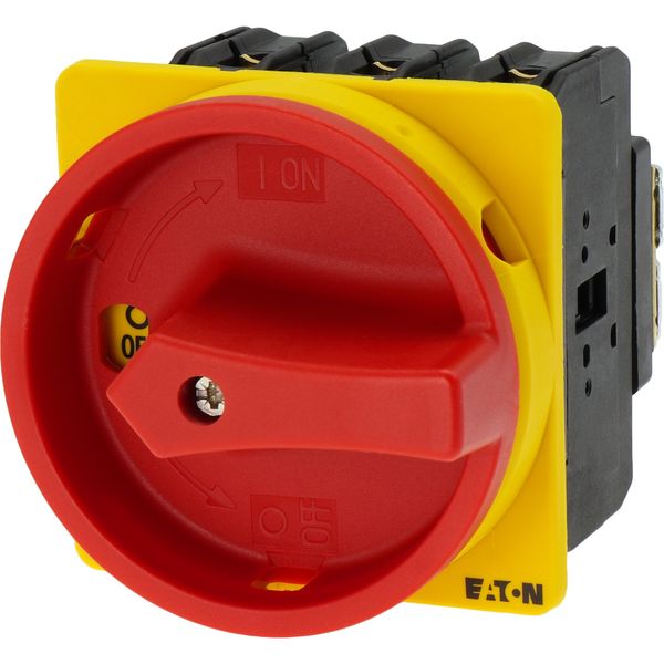 P3-100/EA/SVB Main switch, P3, 100 A, flush mounting, 3 pole, Emergency switching off function, With red rotary handle and yellow locking ring, Lockable in the 0 (O image 10