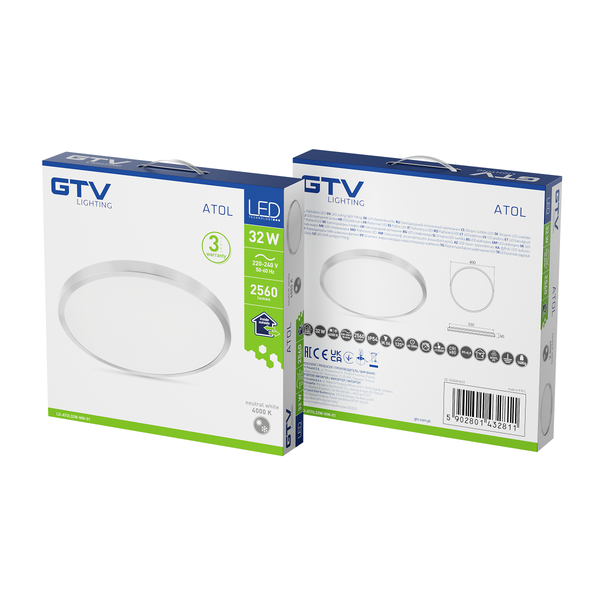 LED luminaire ATOLL, 32 W, 2560 lm, 4000K, AC180-250V, IP54, Ø400 mm, chrome image 2