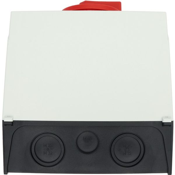 T5B-4-15682/I4/SVB Main switch, T5B, 63 A, surface mounting, 4 contact unit(s), 6 pole, 1 N/O, 1 N/C, Emergency switching off function, With red rotary handle and yellow image 3