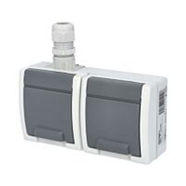ATLAS 2-fold horizontal socket with M20 outlet IP65 gray image 1