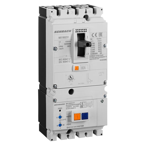 Combination MCCB Type A, 3P, 50kA, 80A and RCD up to 1A image 1