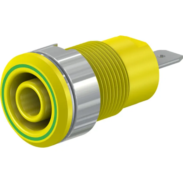 4 mm socket, flat plug connection, mounting Ø 12.2 mm, CAT III, yellow/green, 49.7044-20 image 1
