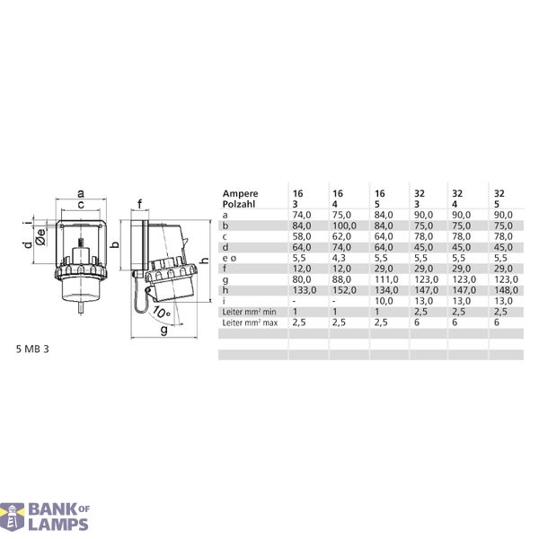 TCD 6h 16A 3P 230V IP67 84x74 Aanb Ni Kap image 3