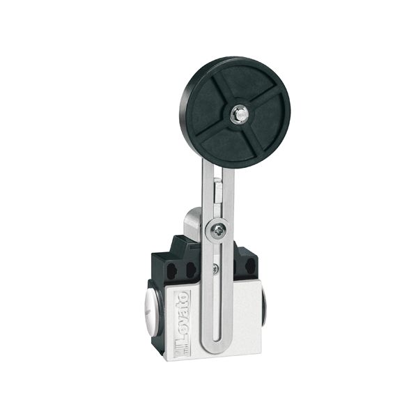 Limit switch, K series, adjustable roller lever, 2 side cable entry. Dimensions compatible to EN 50047, metal body, contacts 2NC slow action. Rubber roller image 1