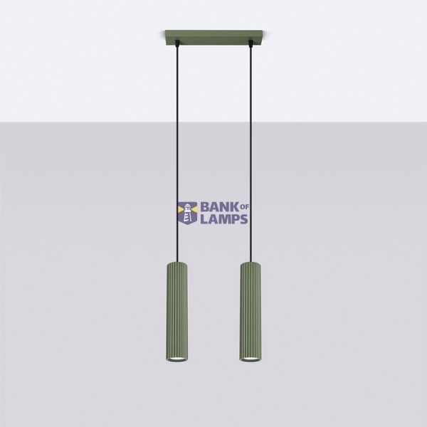 HANGING LAMP WITH TWO HANGS AND GREEN GROOVED LAMPSHADES, CARBON SERIES image 12