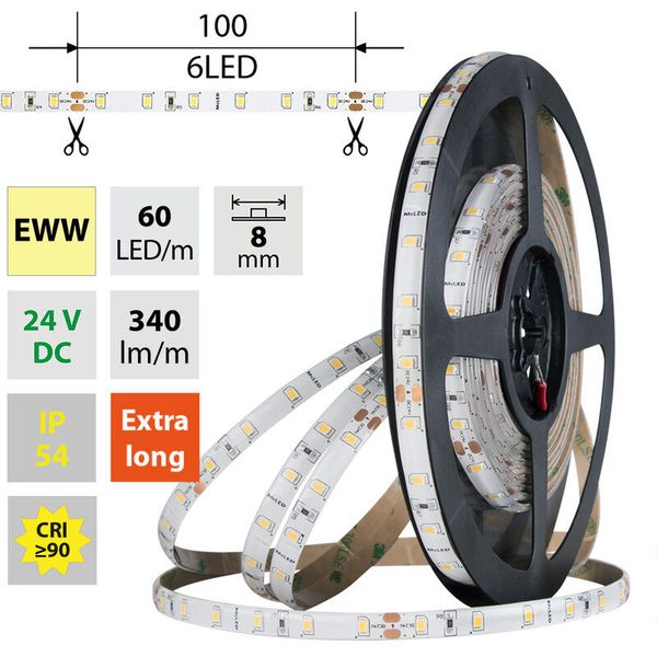 LED strip SMD2835 EWW, 60LED/m, 4,8W/m, DC 24V, 340lm/m, CRI90, IP54, 8mm, 5m image 1
