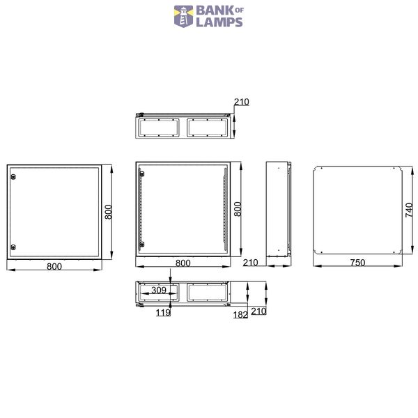Wall-mounted enclosure 1 door IP65 H=800 W=800 D=210 mm image 2