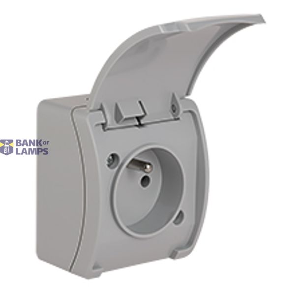 VG-1 Koala Single Socket with earthing contact (2P+Z) surface mounted IP44 gray with gray flap VG 161-03 image 1