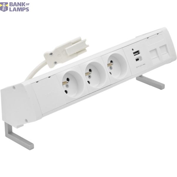 Desk socket set: 3x250V type E + USB A+C charger + 2xRJ45 plate with Keystone mounting, Wieland quick connector; white image 1