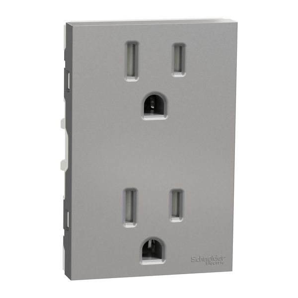 Double socket outlet, New Unica, American, with shutter, 15A, 3 modules, aluminium image 1