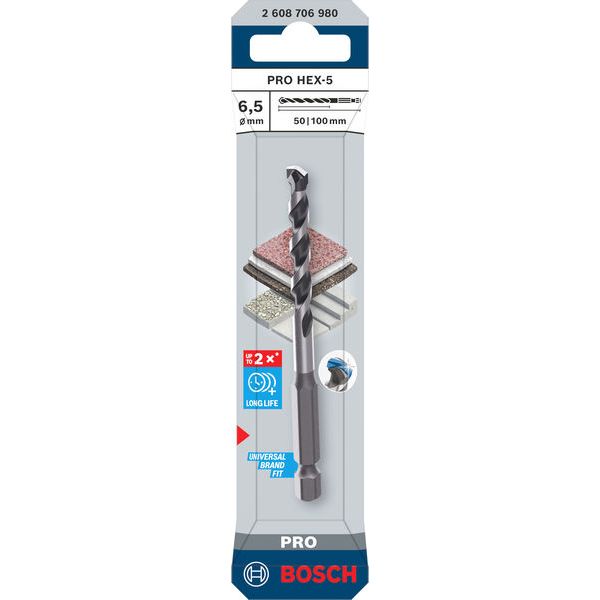 PRO HEX-5 Drill Bit 6.5x50x100mm image 1