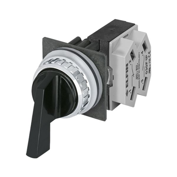 Lever selector switch, black, 2-position, Cam B, spring return from RH, N.O.+N.C. image 1