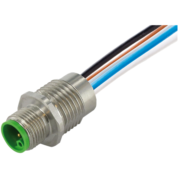 M12 Power male recept. K-cod. front incl. nut PE-X-wires 5x2.5 UL 0,2m image 1