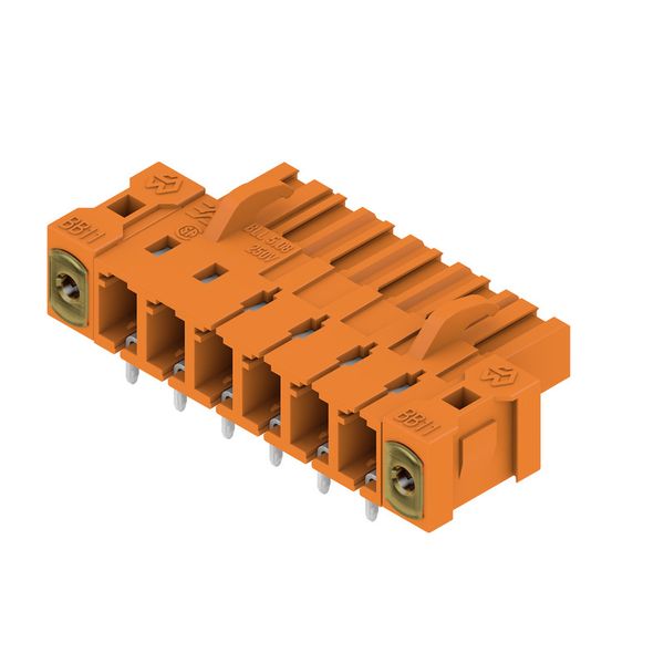 PCB plug-in connector, female header, Inverted flange, THT solder connection, 5.08 mm, Number of poles: 6, 90°, Solder pin length (l): 3.2 mm, tinned, orange, Box image 2