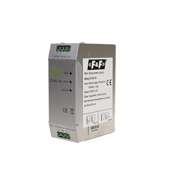 industrial switching power supply, input voltage 90Ã·264V AC/120Ã·370V DC, P=60W, output voltage 24V DC image 1
